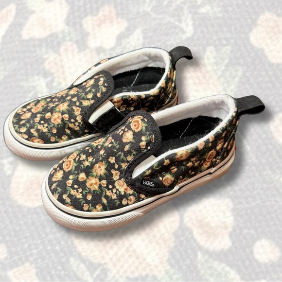 Vans Other - Vans Kids Black Floral Slip-On Sneakers